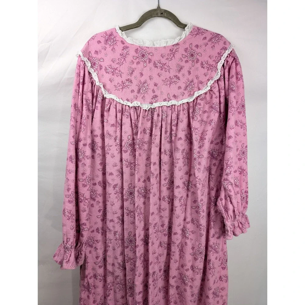 Floral 100% Cotton Long Sleeve Nightgown Size 3X Pink Cottagecore Prairie Lace